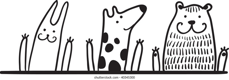 Black and white rabbit dog and a bear