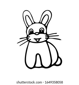 Black and white rabbit doodle sketch. Animal vector illustration for kids coloring book.