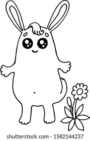 black and white rabbit with flower coloring vector image