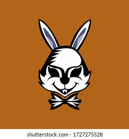 black white rabbit head mascot logo