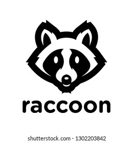 black white raccoon head logo and icon, clip art vector