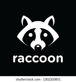 black white raccoon head logo and icon, clip art vector