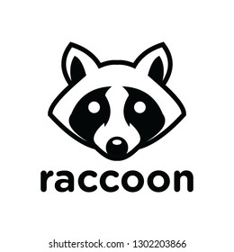 black white raccoon head logo and icon, clip art vector