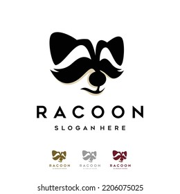 black white raccoon head logo and icon, clip art vector