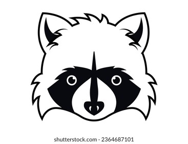 Black and White Raccoon Head Vector Art Isolated on White Background