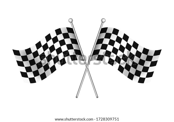 Black and white race flag for start and finish on\
rally road. Checkered waving flags for winner of motocross, car\
race. Sport element for marathon, automotive championship. Chess\
signage. vector