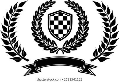 Bandeiras de corrida em preto e branco com Laurel Wreath Shields ilustração vetorial