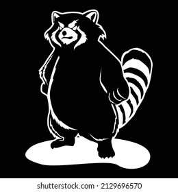 Black And White Racoon Cartoon Icon Illustration