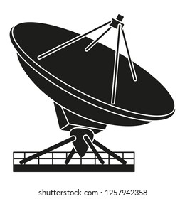 Black and white radar antena silhouette. Science navigational equipment Media theme vector illustration for icon, logo, stamp, label, badge, certificate, leaflet, poster, brochure or banner decoration