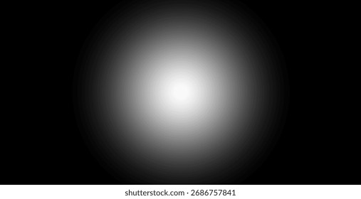 Fondo abstracto de viñeta de borde radial blanco y negro. Mezcla de gradiente suave. Resplandor de luz central. Bordes suaves y borrosos. Textura de grano ruidoso. Desvanecimiento en escala de grises. Efecto de ráfaga de luz monocromática mínima