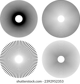 black white Radial circle line set