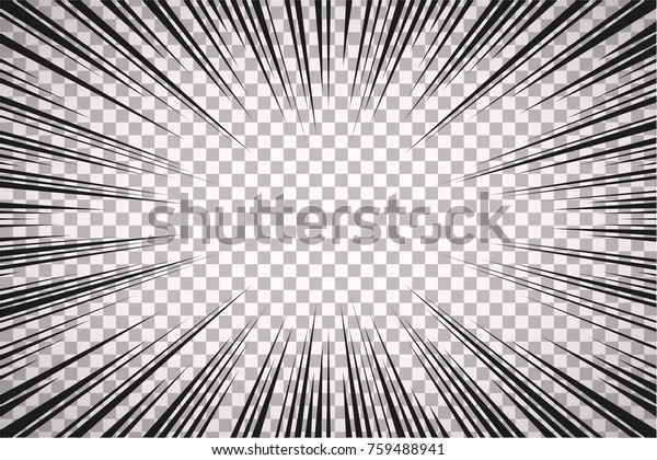 Black and white radial comics style lines \
isolated on transparent background. Manga action, speed abstract.\
Vector illustration