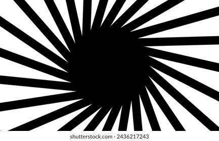 Elemento de patrón de líneas de concentración radial en blanco y negro. Fondo abstracto para adornos, decoraciones, plantillas, elemento de libro de historietas