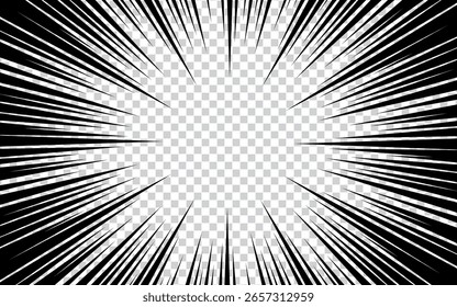 Fondo de línea radial blanco y negro en el cómic. Manga marco de velocidad.