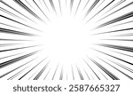 Black and white radial lines background in comic book. Manga speed frame. Vector illustration.