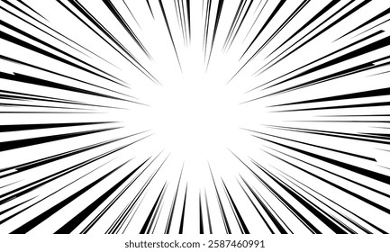 Black and white radial lines background in comic book. Manga speed frame. Vector illustration.