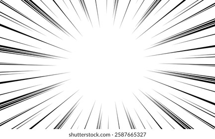 Black and white radial lines background in comic book. Manga speed frame. Vector illustration.