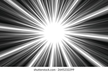 Black and white radial lines background in comic book. Manga speed frame. Super hero action.