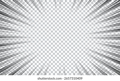 Schwarz-weiße radiale Linien Hintergrund in Comic-Buch. Manga-Geschwindigkeitsrahmen. Vektorgrafik.