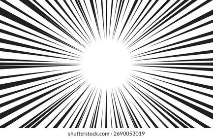 Fondo de líneas radiales en blanco y negro en el cómic. Manga marco de velocidad. diseño moderno