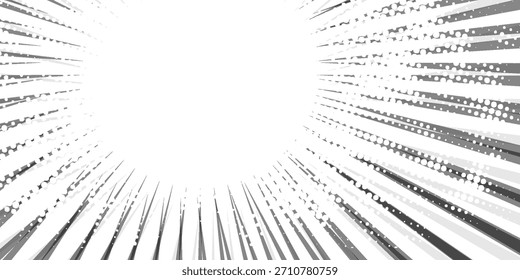 Black and white radial lines background in comic book. Manga speed frame. Vector 10