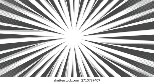 Fondo de líneas radiales en blanco y negro en un cómic. Manga marco de velocidad. Ilustración vectorial.