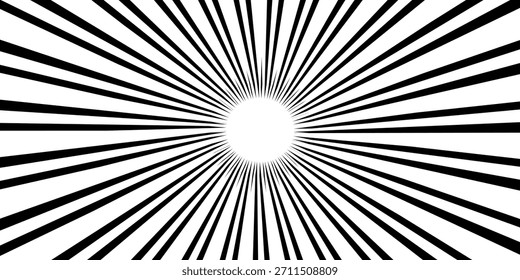 Fondo de líneas radiales en blanco y negro en el cómic. Manga marco de velocidad. Ilustración vectorial.