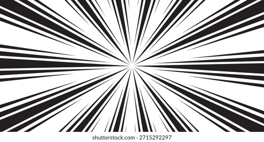 Fondo de líneas radiales en blanco y negro en el cómic. Manga marco de velocidad. Ilustración vectorial.

