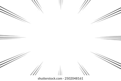Fondo de estilo cómico de líneas radiales en blanco y negro. Acción de manga, velocidad abstracta. Ilustración vectorial