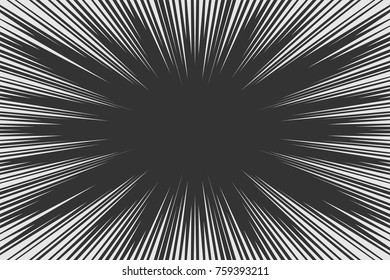 Black and white radial lines comics style backround. Manga action, speed abstract. Vector illustration