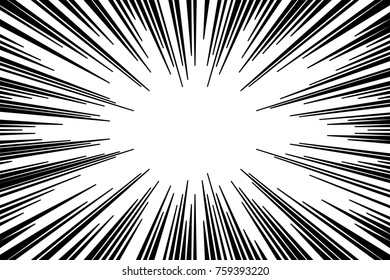 Black and white radial lines comics style backround. Manga action, speed abstract. Vector illustration