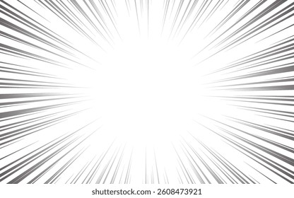 Black and white radial lines Horizontal comic book background. anime comic manga lines fast speed motion effect frame vector illustration isolated on white background