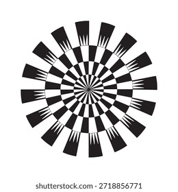 Patrón radial en blanco y negro con segmentos alternos y bordes afilados abstractos
