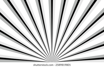 Black and White Radiating Sunburst Pattern with Bold Symmetrical Stripes Creating a High-Contrast Optical Illusion