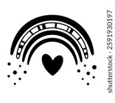 Black and white Rainbow clipart. Cute rainbow in cartoon flat style. Hand draw vector illustration