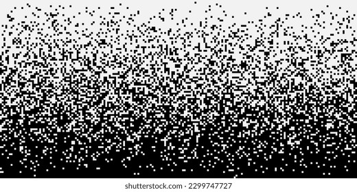 Black and White Random Pixels Pattern. Classic Pixel Art Random Dithering Fade Gradient Background. Monochromatic Dissolve Effect Vector Illustration for Website, Card, Poster, etc.