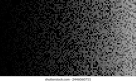 Black and White Random Pixels Pattern. Classic Pixel Art Random Dithering Fade Gradient Background. Monochromatic Dissolve Effect Vector Illustration for Website Card Poster