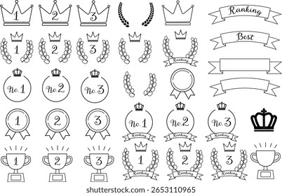 Black and White Ranking Icon Set for Awards, Competitions, and Popularity Rankings