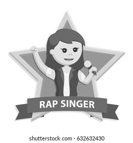 black and white rap singer woman in star emblem black and white style