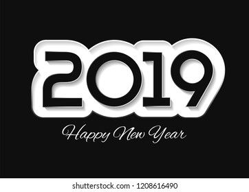 Black and white realistyc 2019 card design. Marble plate or art paper surface. New year invitation classic concept. Vector illustration