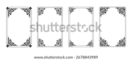 Black and white rectangle frames collection art deco Thin Luxury glowing shiny borders set linear shape bundle ornaments floral element different lines headers for invitations card photo poster book