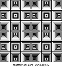 Patrón Geométrico Sin Marea del Rectángulo Blanco y Negro. Fondo Repetitivo BnW. Patrón rectangular monocromo. Ilusión óptica creativa. Forma y línea de arte