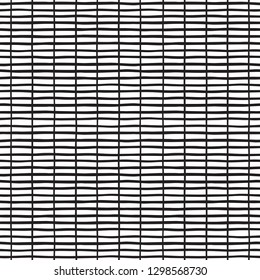 Black and white rectangle grid, plaid, table, structure seamless vector pattern. Lattice, trellis regular texture. Hand drawn doodle uneven stripes, bars. Monochrome geometric fragment background. 