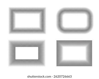 Black and white rectangle halftone pattern of dots for visual effect backdrop and background