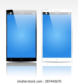 black and white rectangle mobile phones with reflections