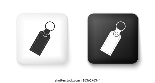 Black and white Rectangular key chain with ring for key icon isolated on white background. Square button. Vector.