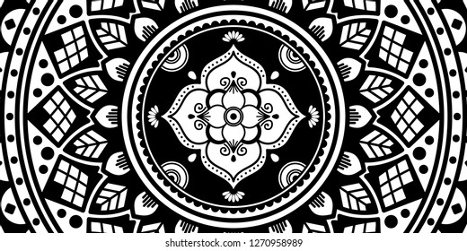 Black and white rectangular mandala on a white background. Islam, Arabic, Pakistan, Moroccan, Turkish, Indian, Spain motifs. Vector illustration EPS 10.