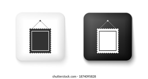 Black and white Rectangular picture frame hanging on the wall icon isolated on white background. Square button. Vector.
