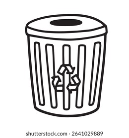 a black and white recycle bin line art