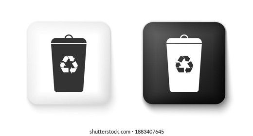 Black and white Recycle bin with recycle symbol icon isolated on white background. Trash can icon. Garbage bin sign. Recycle basket sign. Square button. Vector.